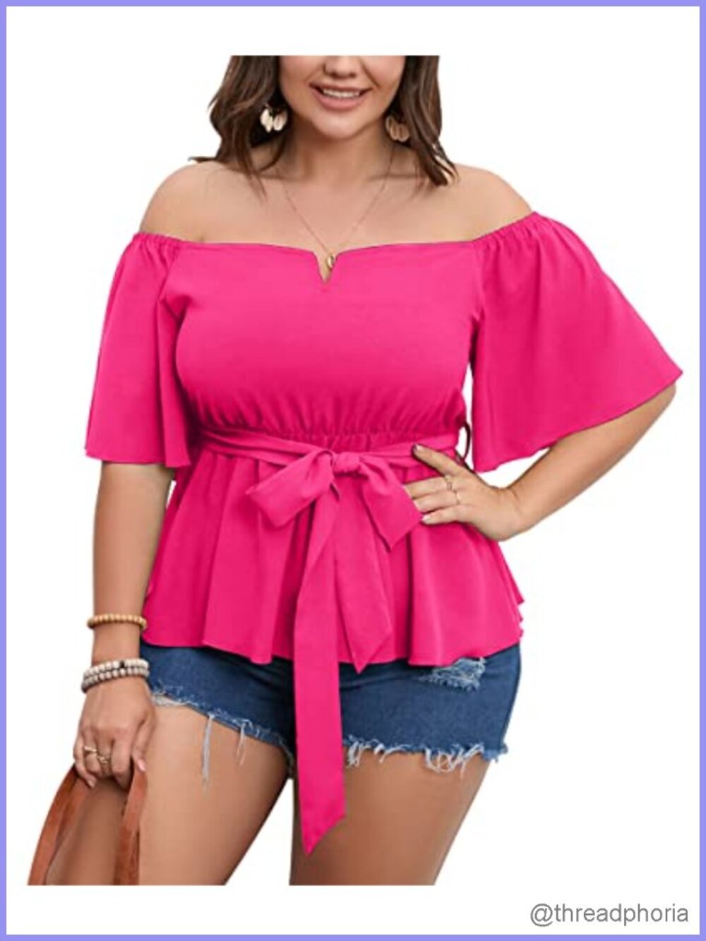 Plus Size Off Shoulder Peplum Blouse Ruffle Bell Sleeve Tie Waist Babydoll Top